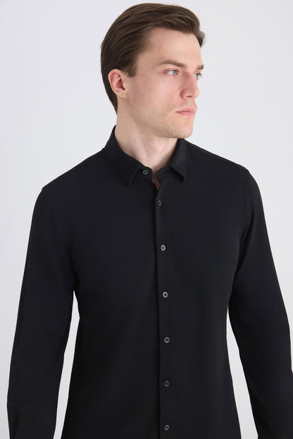 Twn Slim Fit Siyah Örme Gömlek