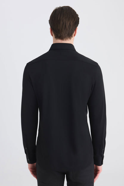 Twn Slim Fit Siyah Örme Gömlek