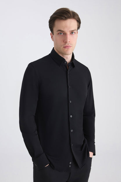 Twn Slim Fit Siyah Örme Gömlek