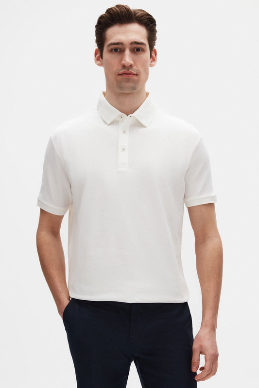 Ds Damat Regular Fit Ekru Pike Dokulu %100 Pamuk Polo Tişört