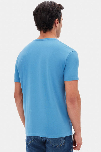 Twn Slim Fit Indigo Düz Kabartma Baskılı T-shirt
