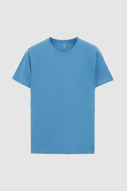 Twn Slim Fit Indigo Düz Kabartma Baskılı T-shirt