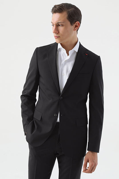 Ds Damat Slim Fit Siyah Düz Travel Takim Elbise