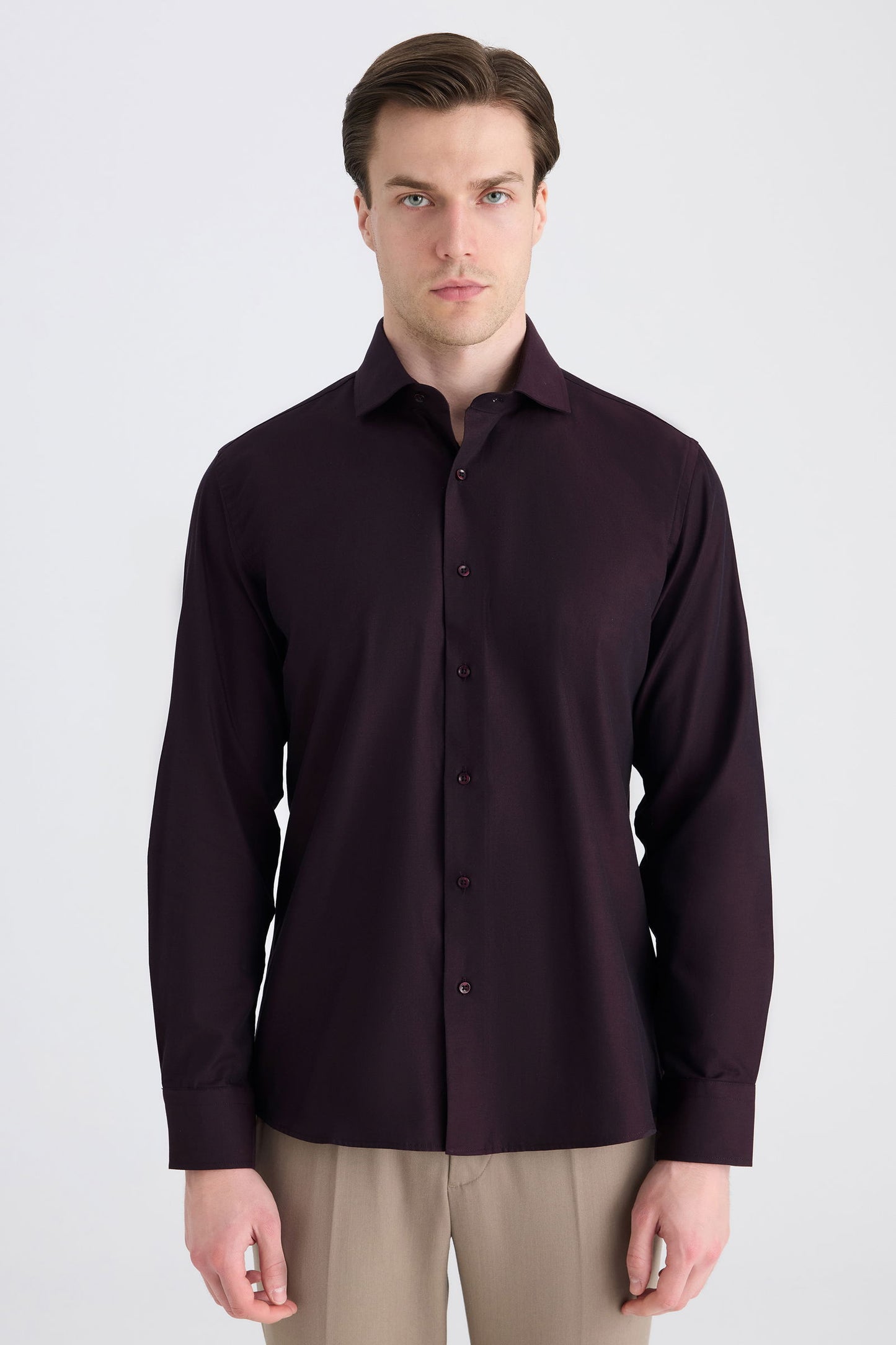 Ds Damat Slim Fit Bordo Armürlü Gömlek