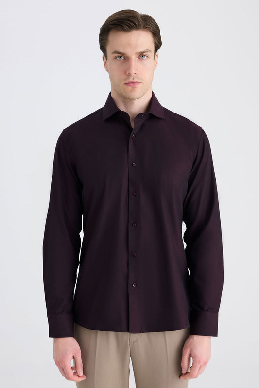Ds Damat Slim Fit Bordo Armürlü Gömlek