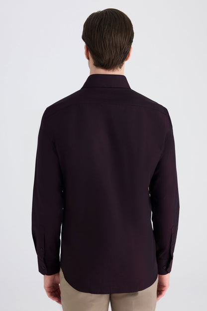 Ds Damat Slim Fit Bordo Armürlü Gömlek