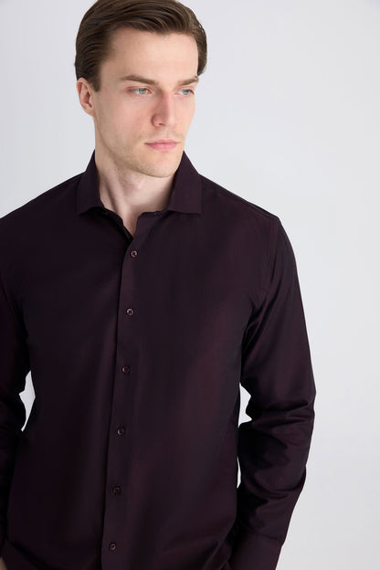 Ds Damat Slim Fit Bordo Armürlü Gömlek