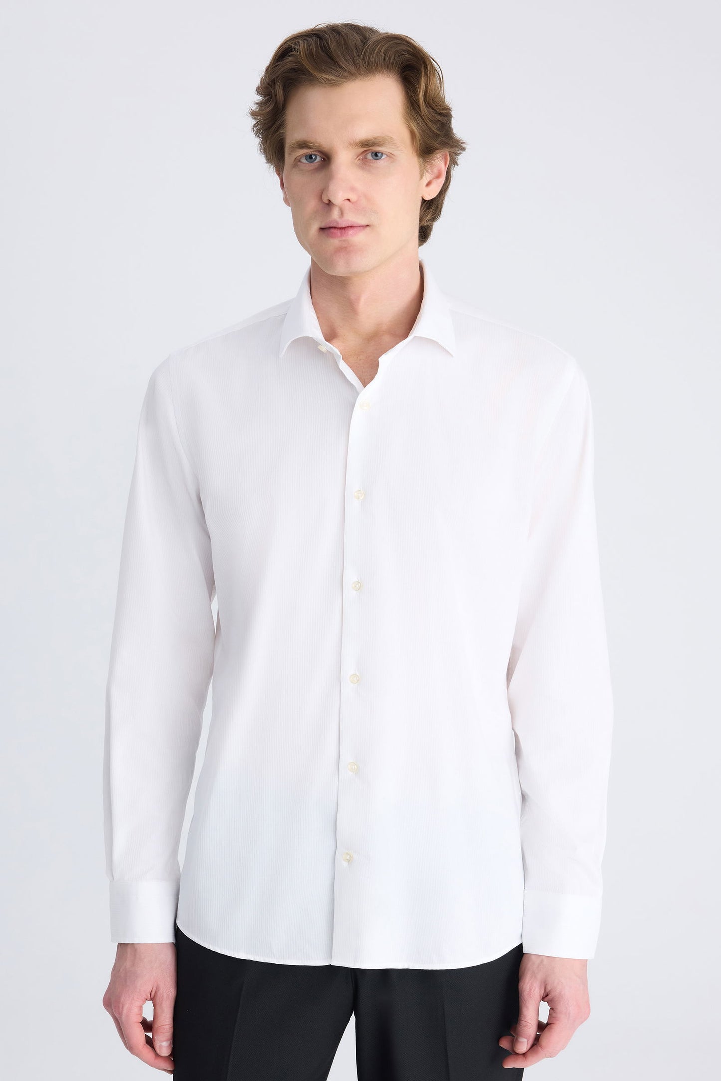 Twn Slim Fit Beyaz Armürlü Gömlek