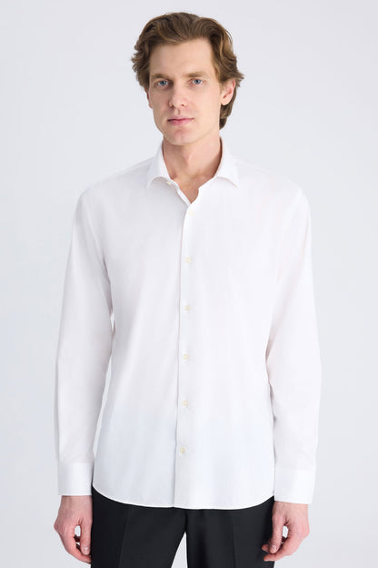 Twn Slim Fit Beyaz Armürlü Gömlek