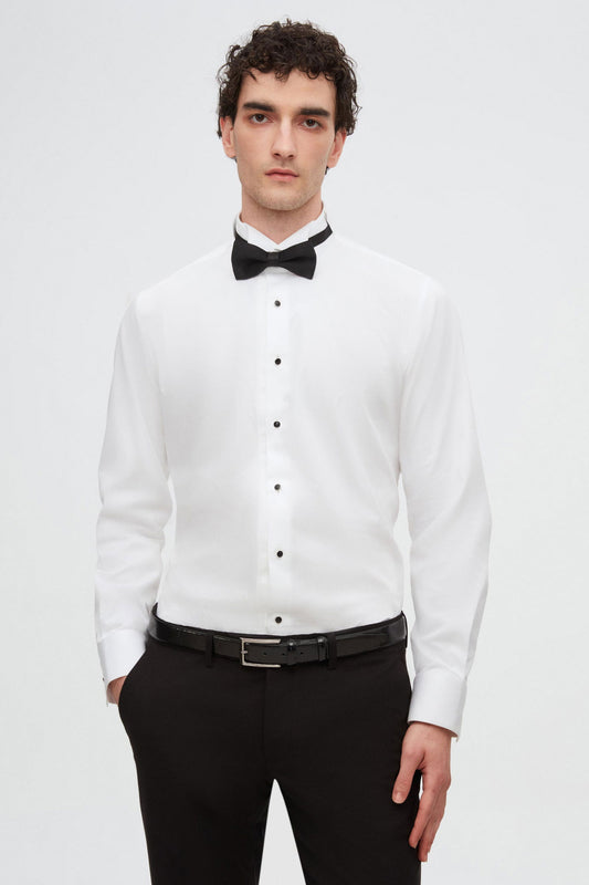 Ds Damat Slim Fit Beyaz Düz Smokin Gömlek