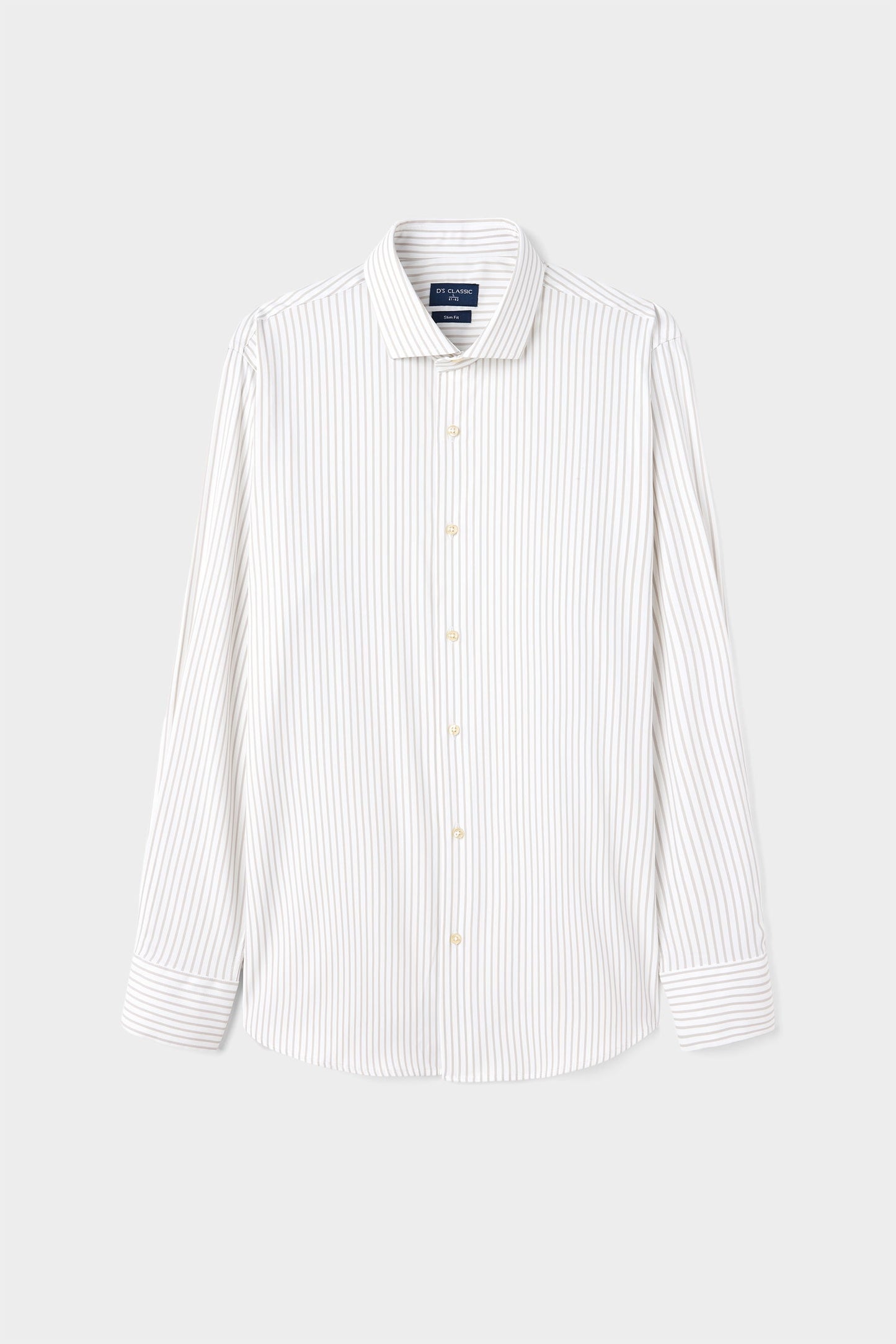 Ds Damat Slim Fit Bej Çizgili Gömlek