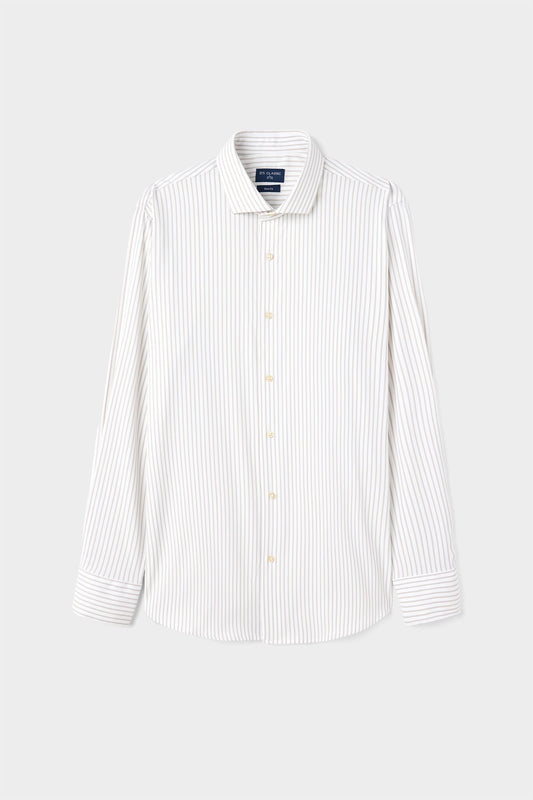 Ds Damat Slim Fit Bej Çizgili Gömlek