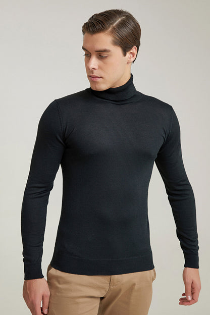 Ds Damat Regular Fit Siyah Düz Örgü Kazak