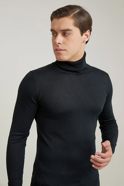 Ds Damat Regular Fit Siyah Düz Örgü Kazak
