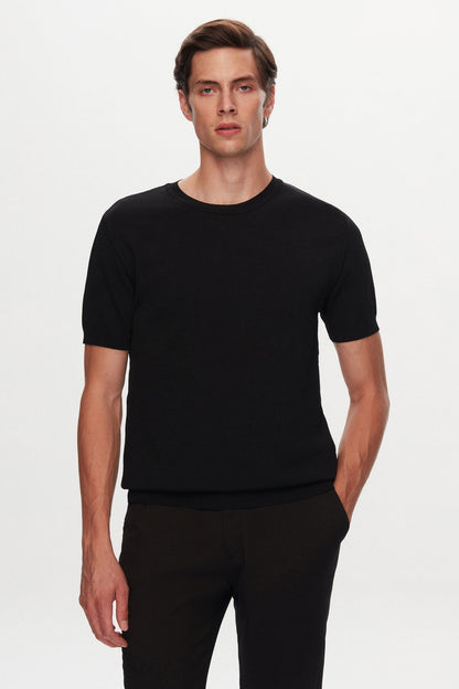 Twn Slim Fit Siyah Düz Örgü T-shirt