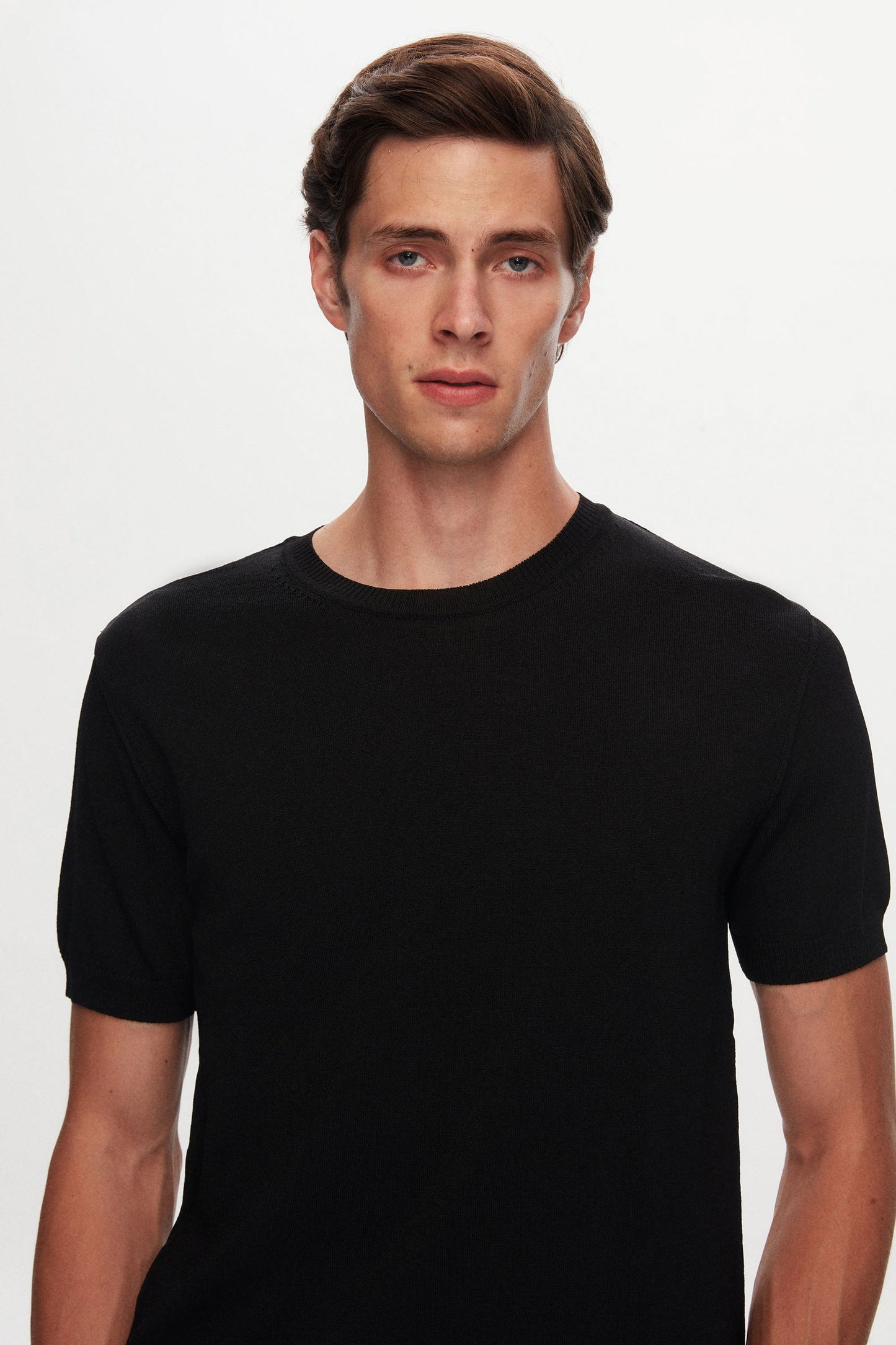 Twn Slim Fit Siyah Düz Örgü T-shirt