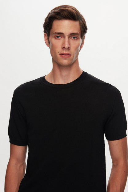 Twn Slim Fit Siyah Düz Örgü T-shirt