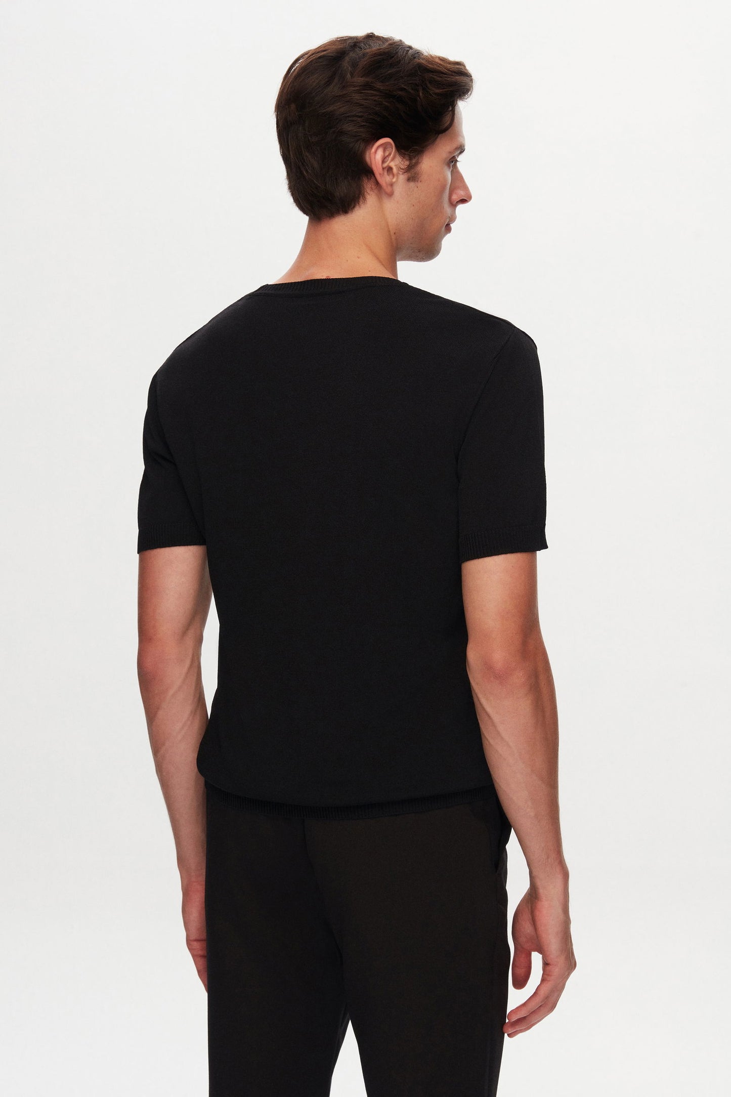 Twn Slim Fit Siyah Düz Örgü T-shirt