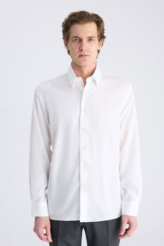 Ds Damat Slim Fit Beyaz Düz Gömlek