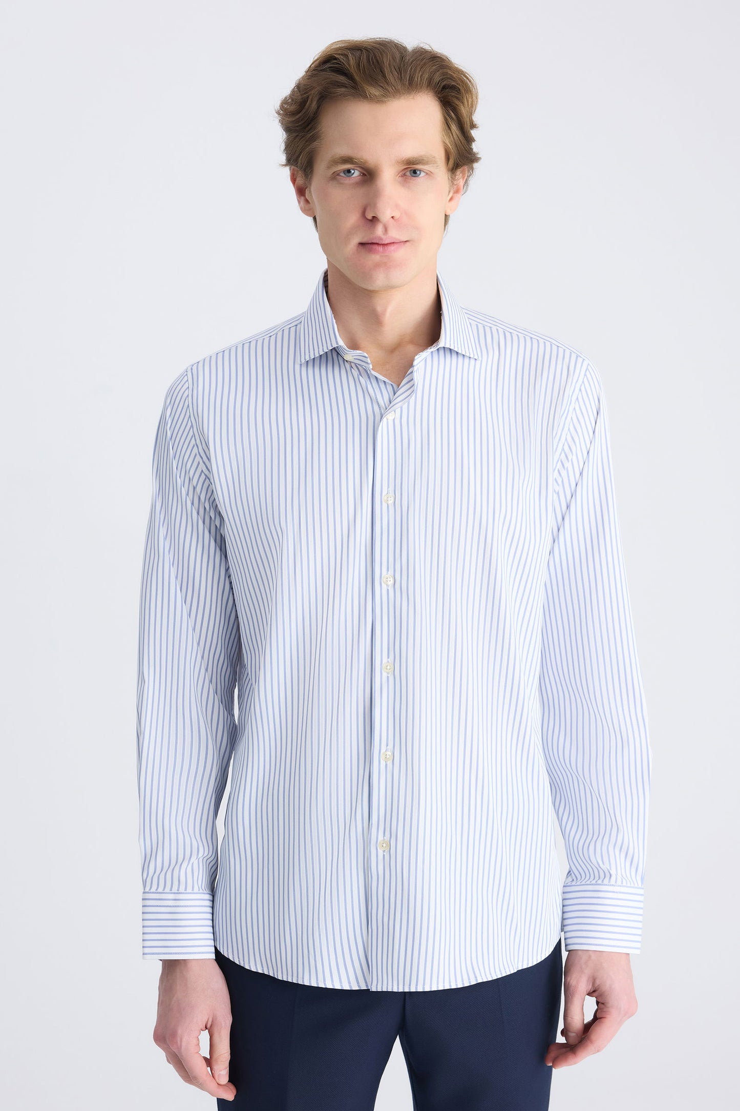 Ds Damat Slim Fit Lacivert Çizgili Gömlek