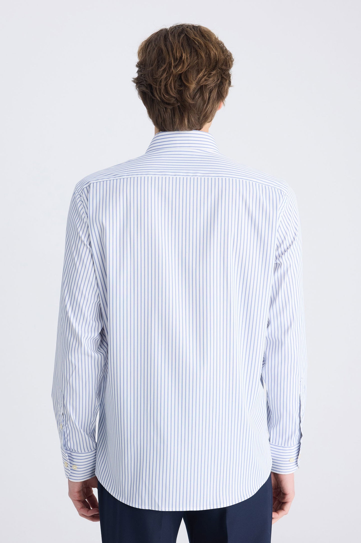 Ds Damat Slim Fit Lacivert Çizgili Gömlek
