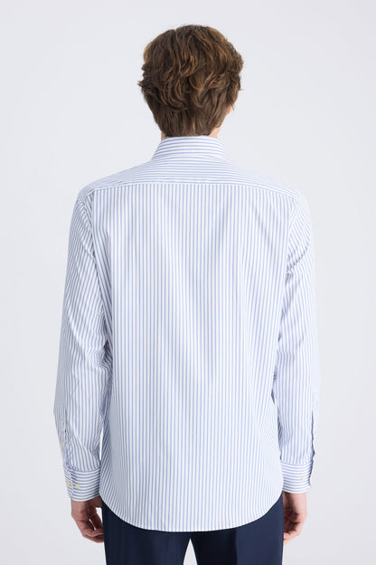 Ds Damat Slim Fit Lacivert Çizgili Gömlek