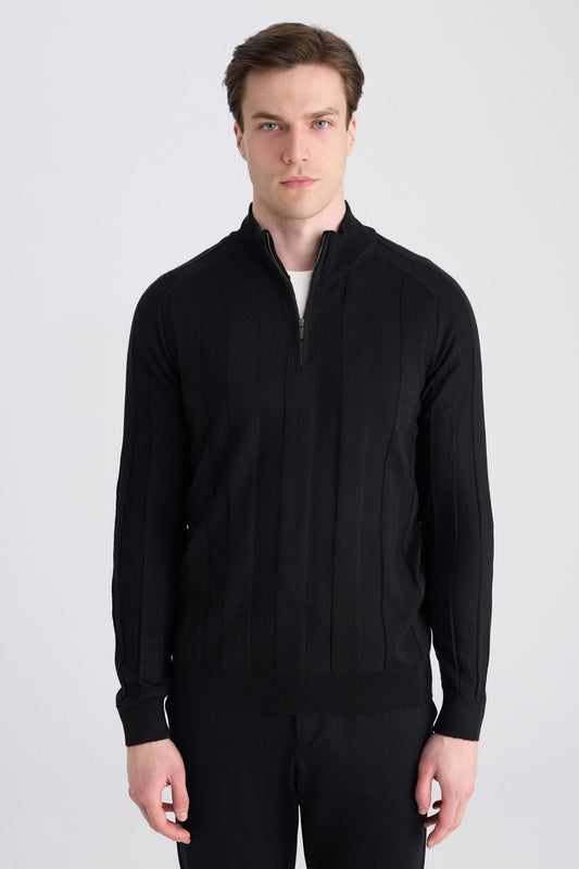 Ds Damat Regular Fit Siyah Düz Örgü Kazak