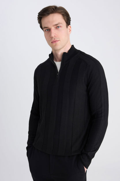 Ds Damat Regular Fit Siyah Düz Örgü Kazak