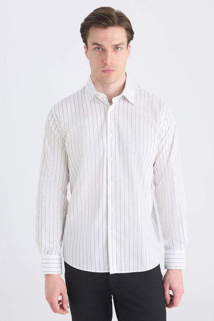 Ds Damat Slim Fit Beyaz Armürlü Gömlek