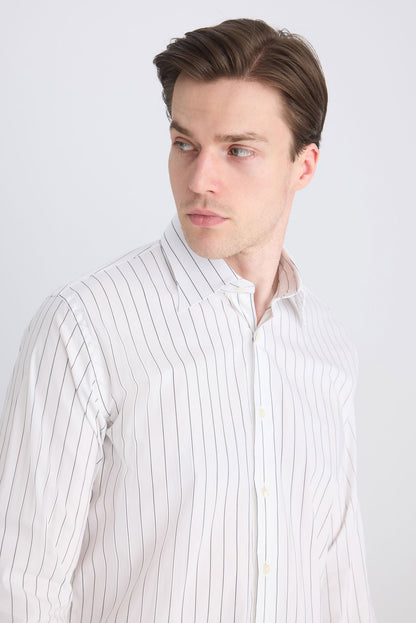 Ds Damat Slim Fit Beyaz Armürlü Gömlek