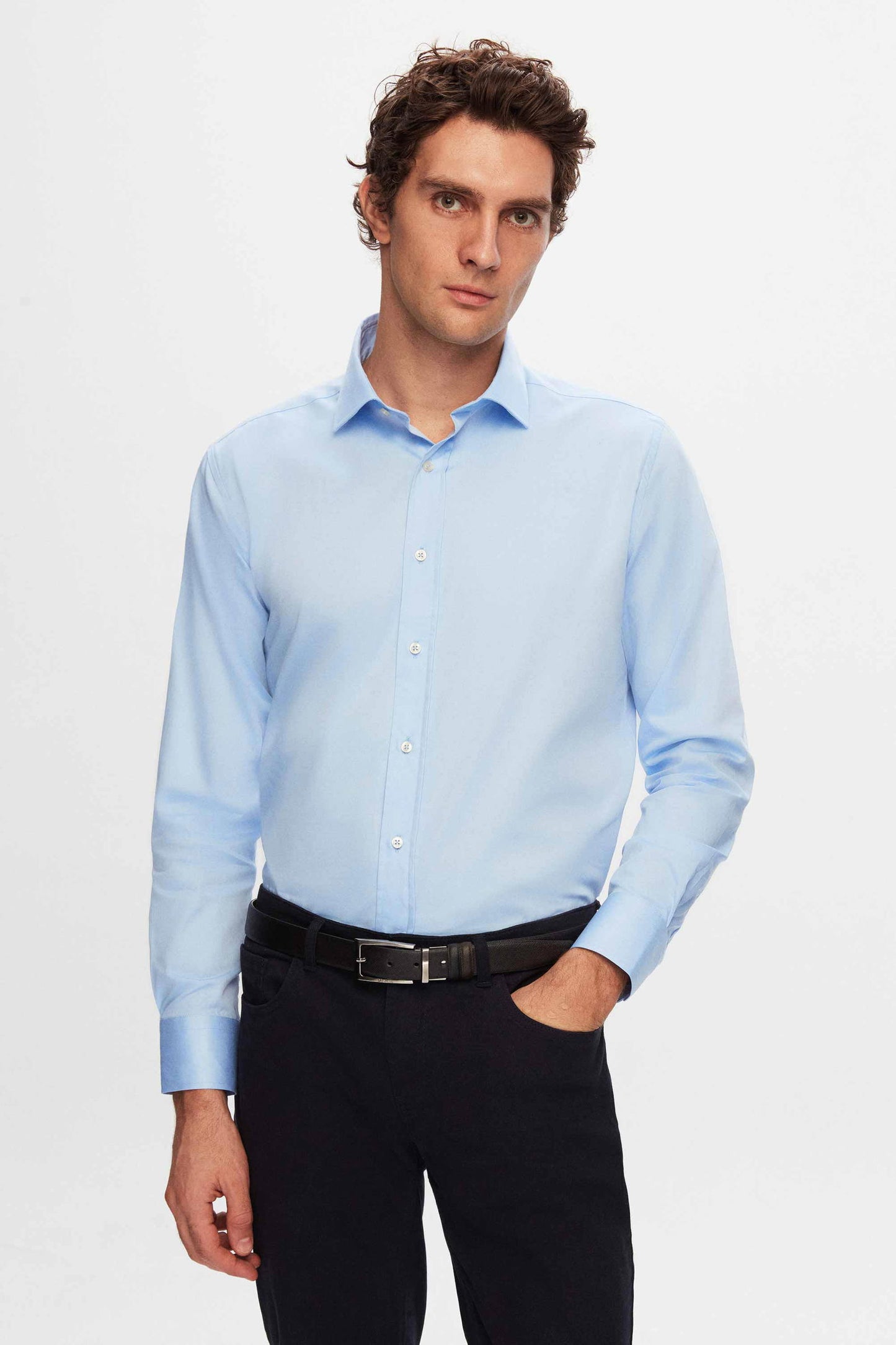 Ds Damat Regular Fit Mavi Düz Nano Care Gömlek