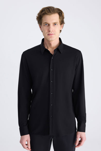 Ds Damat Slim Fit Siyah Örme Gömlek