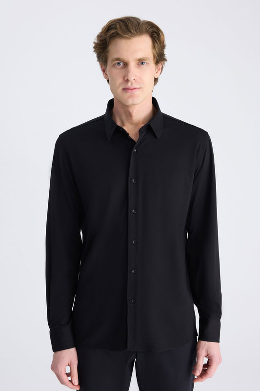 Ds Damat Slim Fit Siyah Örme Gömlek