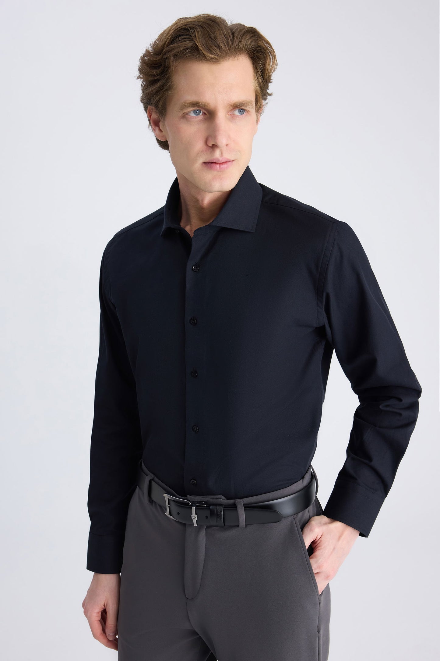 Ds Damat Slim Fit Siyah Armürlü Gömlek