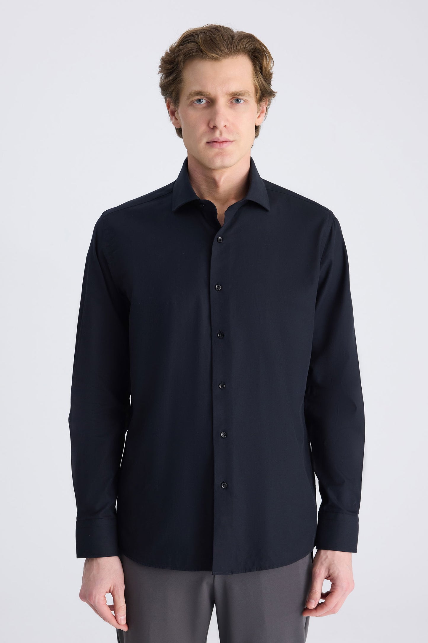 Ds Damat Slim Fit Siyah Armürlü Gömlek