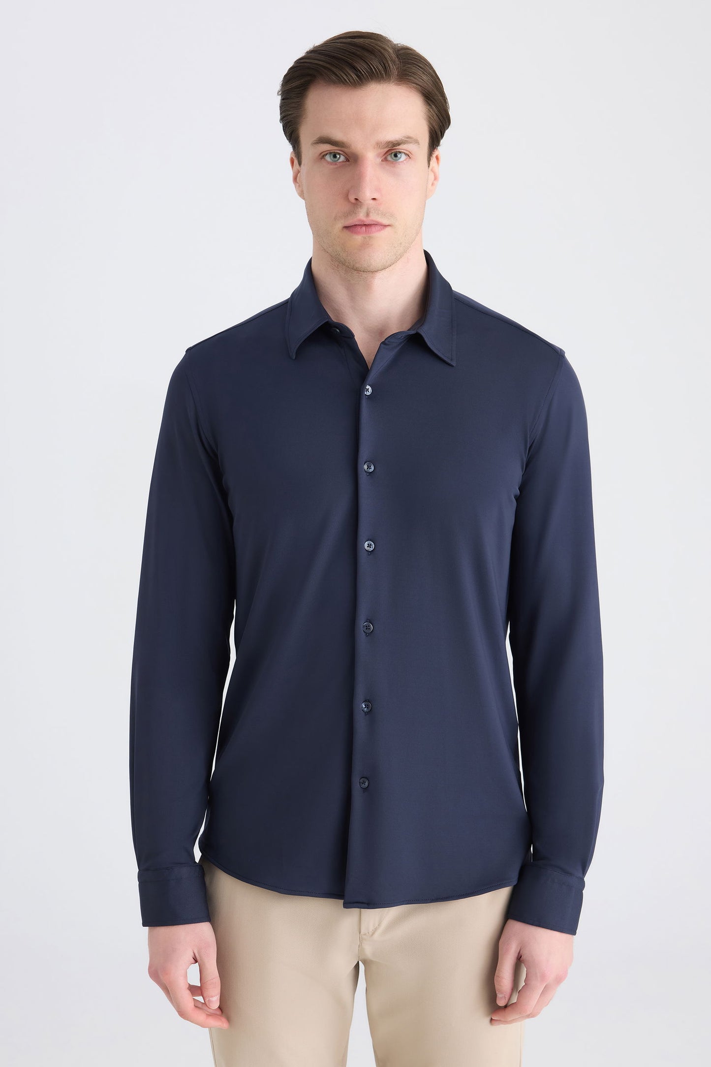 Twn Slim Fit Lacivert Örme Gömlek