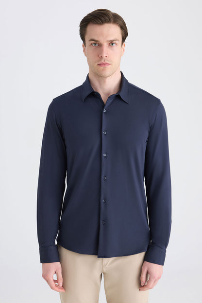 Twn Slim Fit Lacivert Örme Gömlek