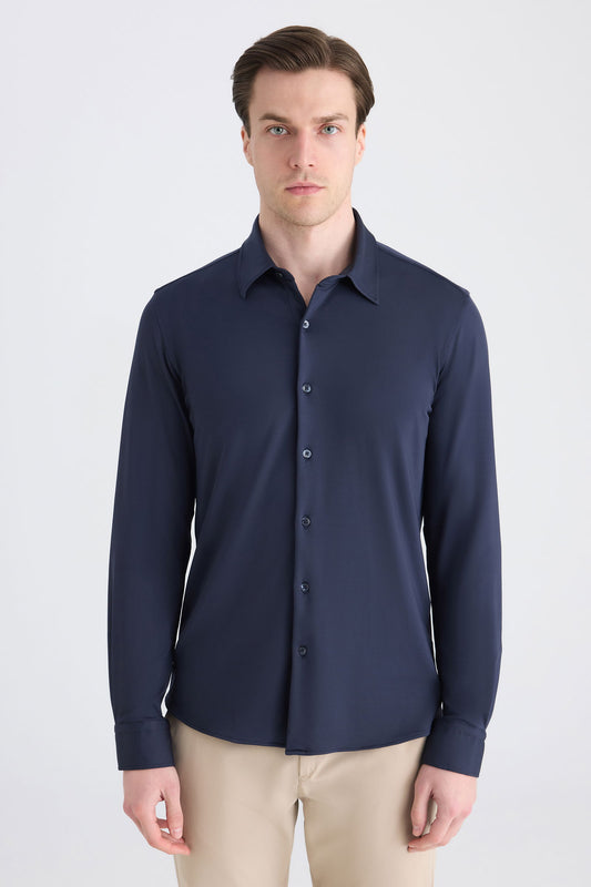 Twn Slim Fit Lacivert Örme Gömlek