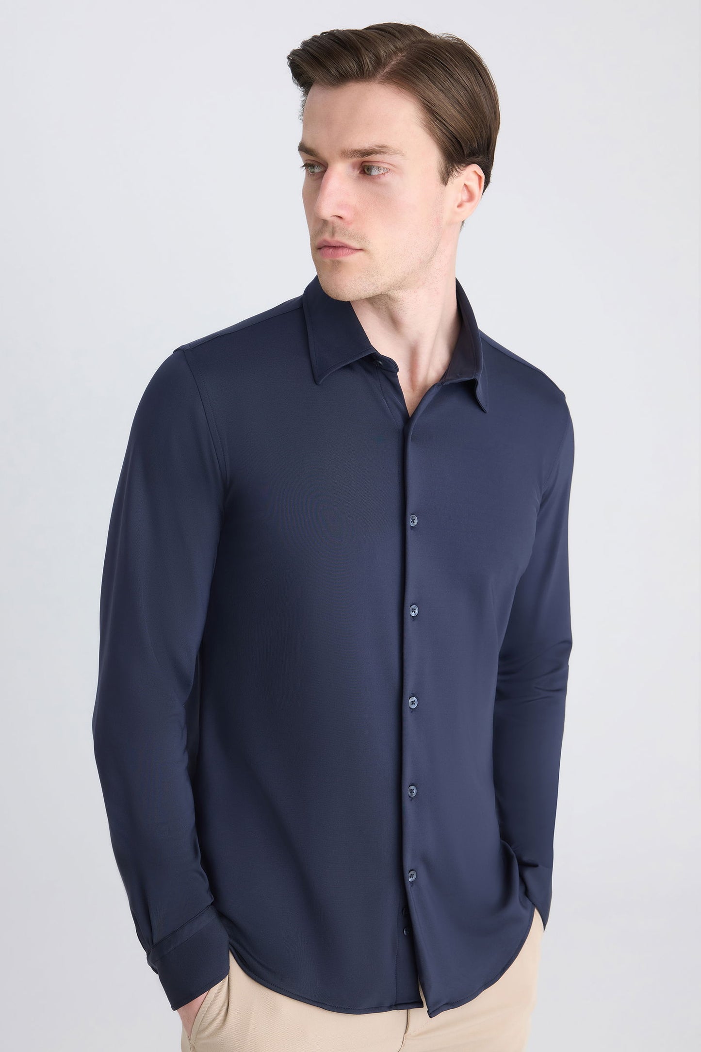Twn Slim Fit Lacivert Örme Gömlek