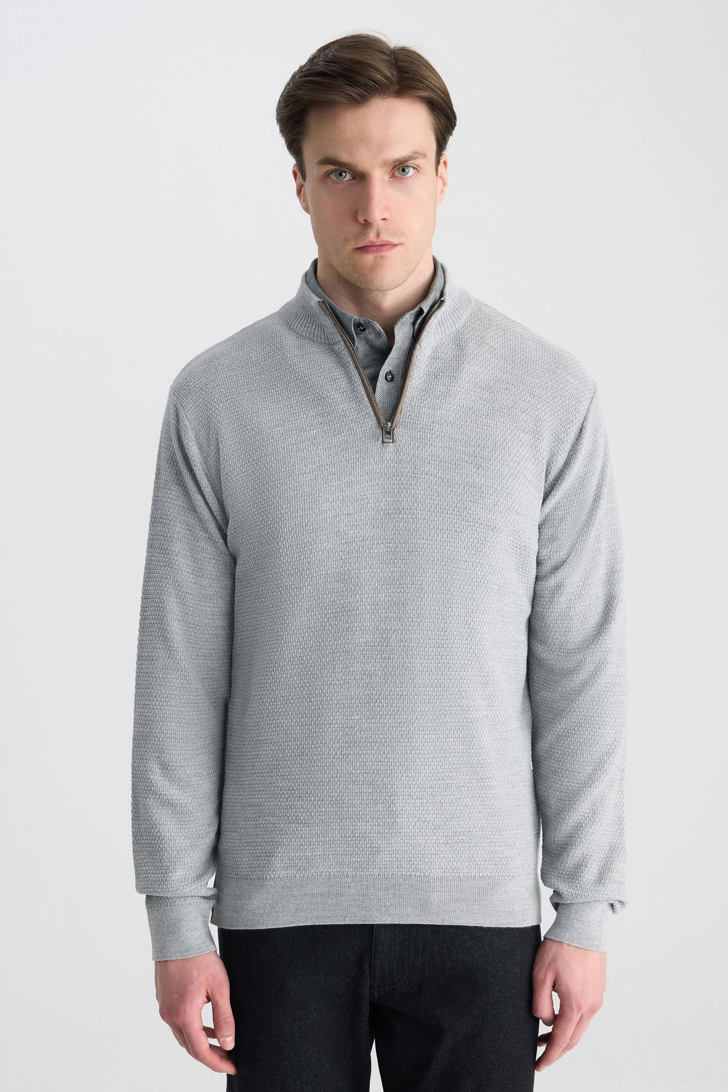Ds Damat Regular Fit Gri Petek Örgü Kazak