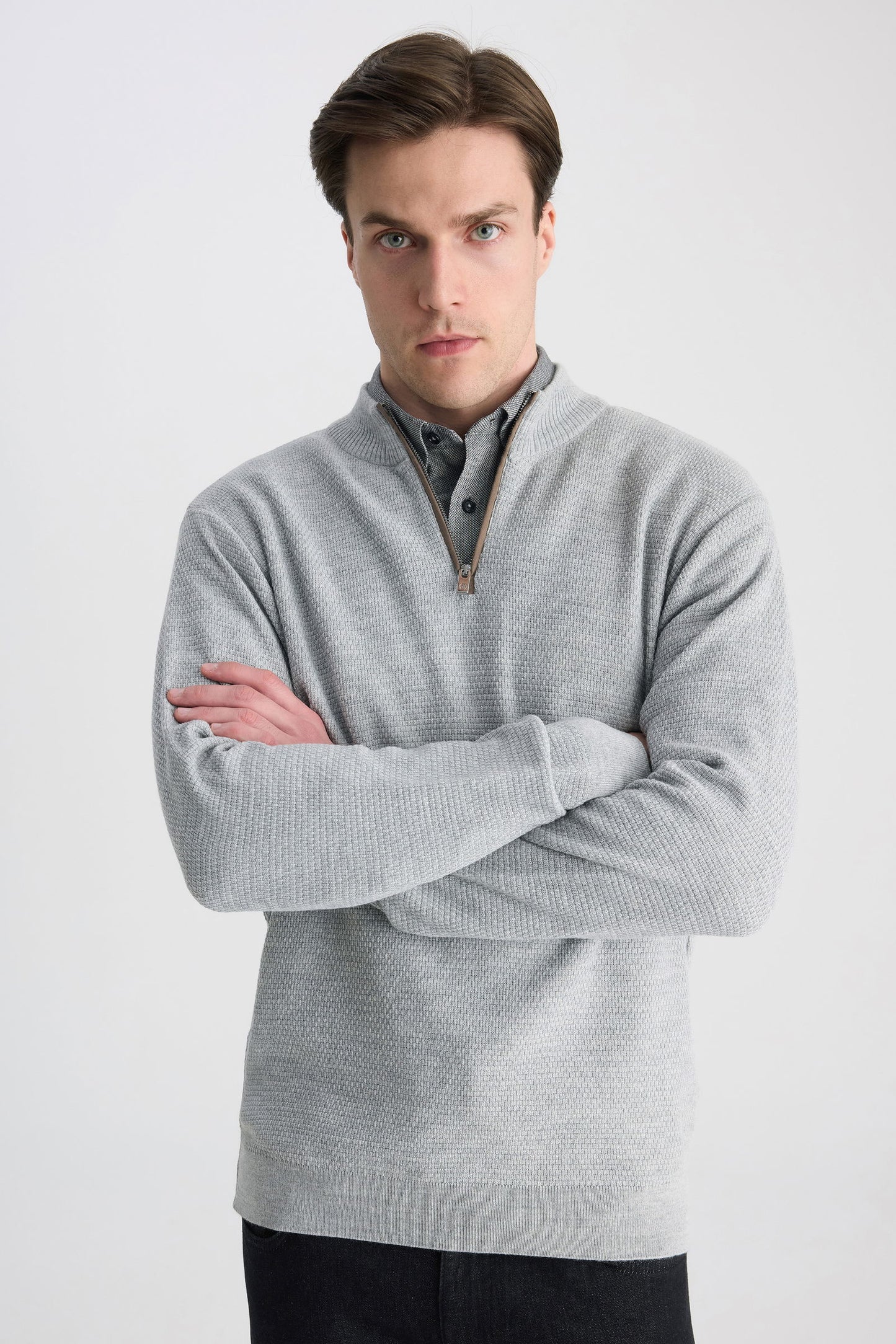 Ds Damat Regular Fit Gri Petek Örgü Kazak