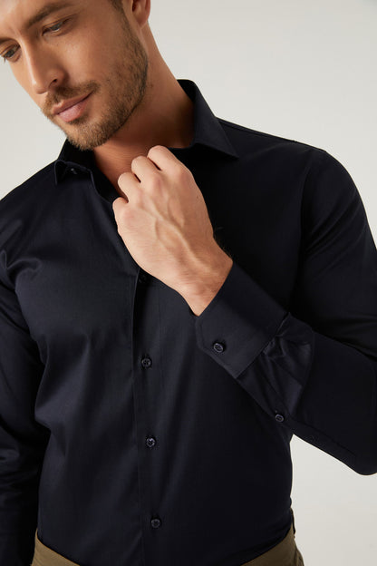 Ds Damat Slim Fit Lacivert Düz Gömlek