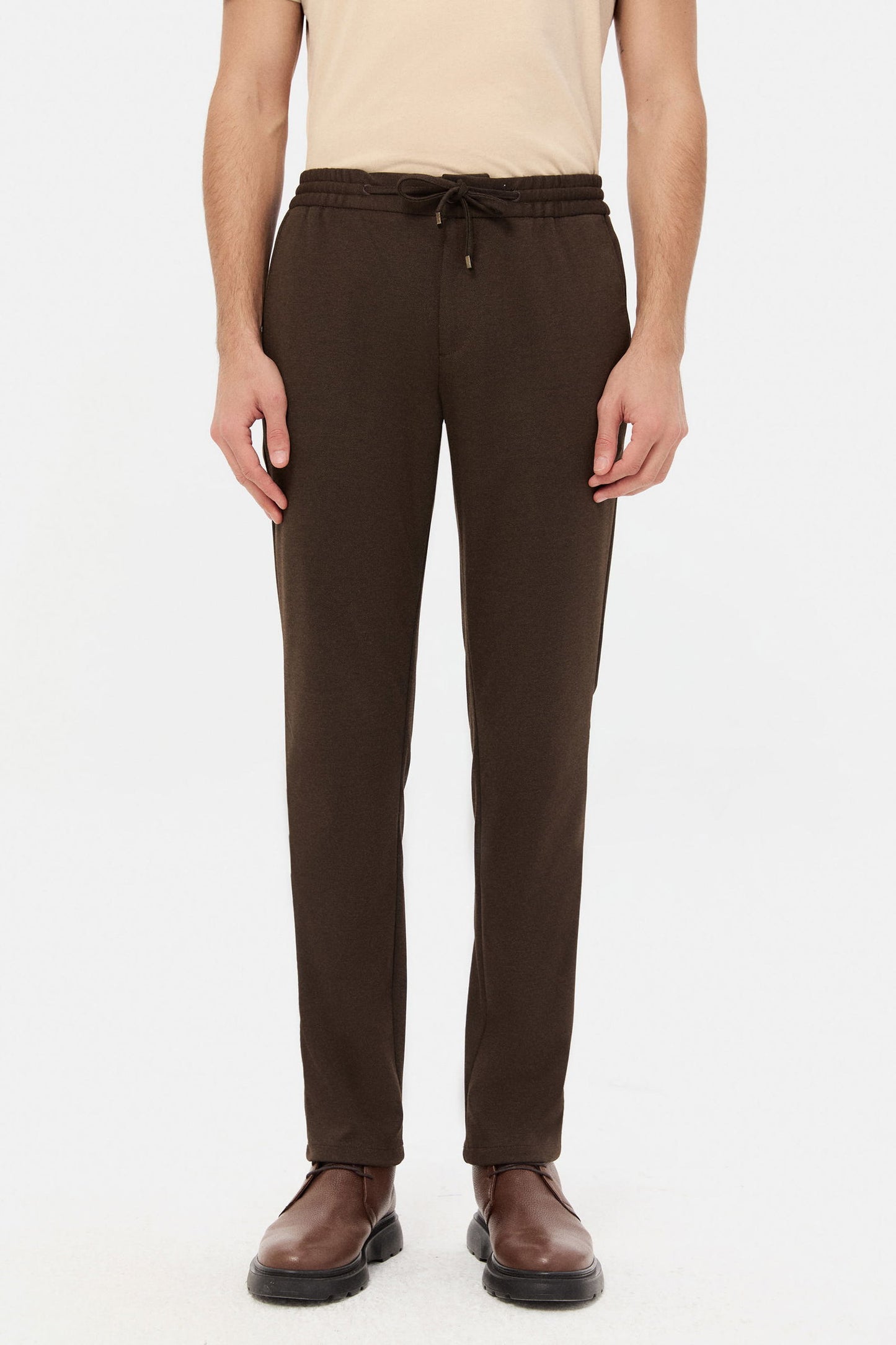 Ds Damat Slim Fit Kahverengi Örme Jogger Pantolon