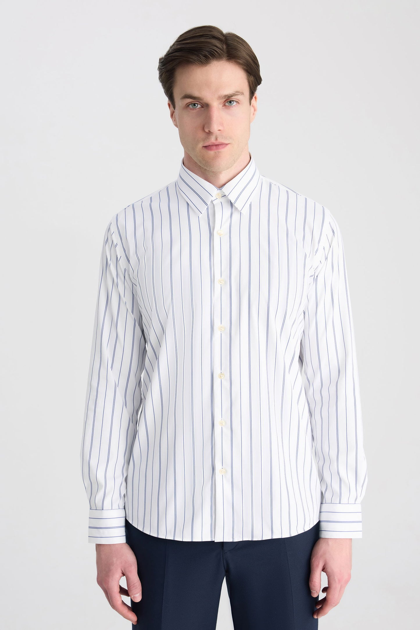 Twn Slim Fit Beyaz Çizgili Gömlek