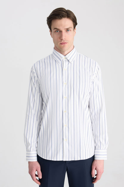 Twn Slim Fit Beyaz Çizgili Gömlek