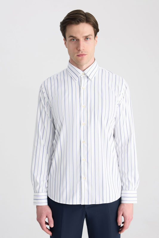 Twn Slim Fit Beyaz Çizgili Gömlek