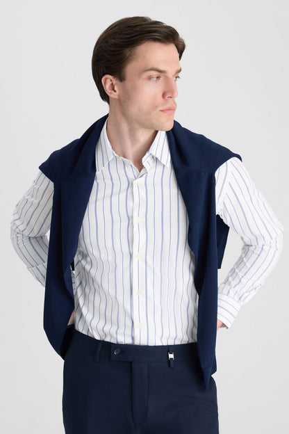 Twn Slim Fit Beyaz Çizgili Gömlek