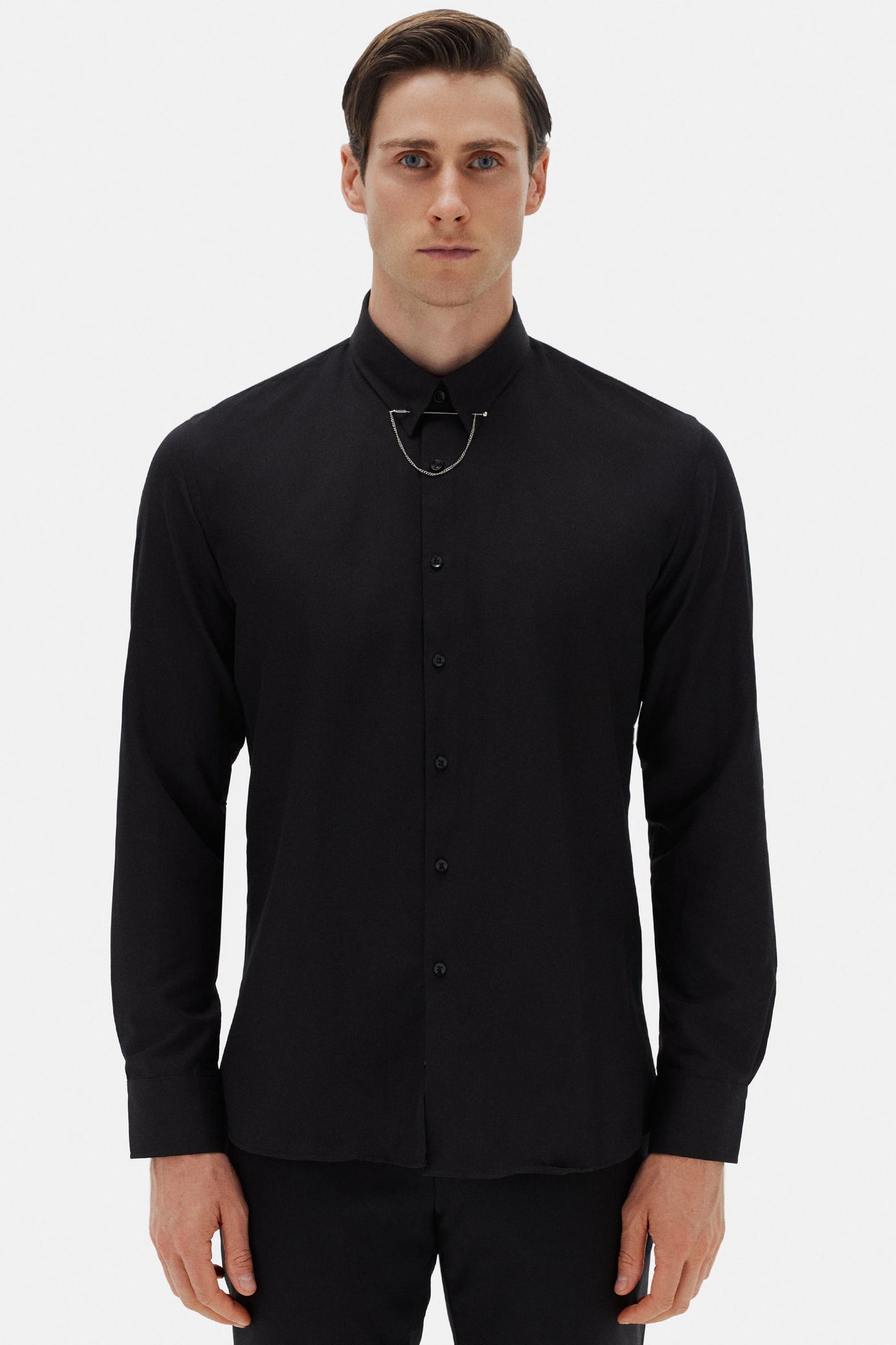 Twn Slim Fit Siyah Krep Desen Gömlek