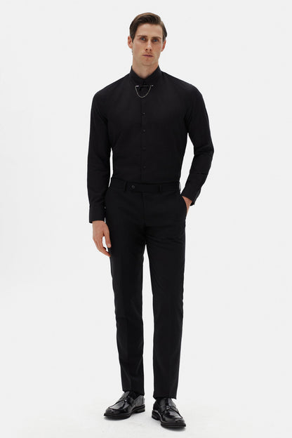 Twn Slim Fit Siyah Krep Desen Gömlek