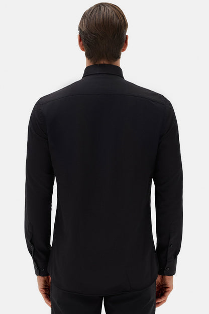 Twn Slim Fit Siyah Krep Desen Gömlek